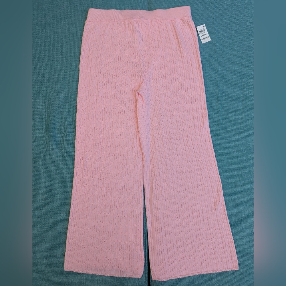 NWT Pink, Soft & Cozy Cable Knit, Wide Leg Charter Club Sugar Rush Pants, Large